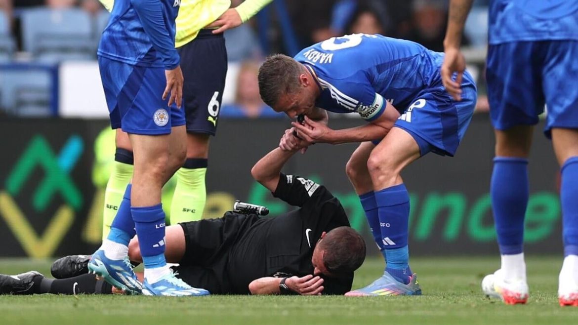 Jamie Vardy Steps In: Blows Whistle to Halt Premier League Game for Injured Referee